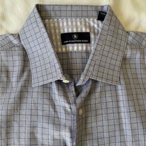 Hart Schaffner Marx Men's Blue/Gray Plaid Short Sleeve Button up, Size XL